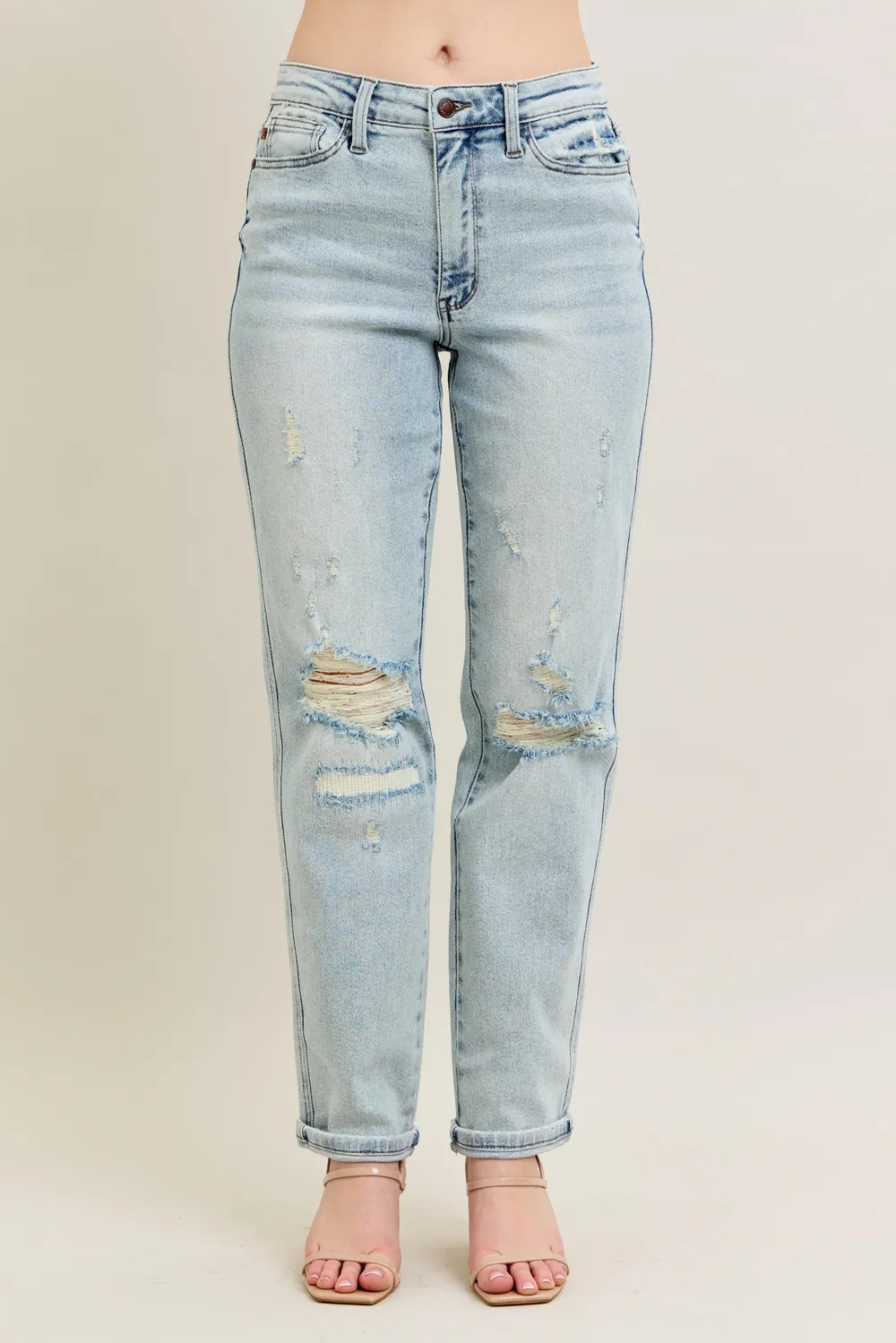 Full Size Mr Repair Stitch Detail Destroy Single Cuff Bf Jeans Plus Size, image 4