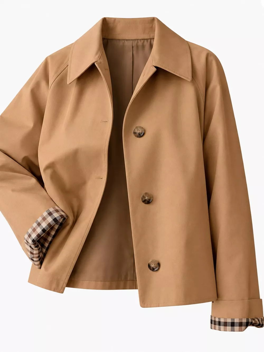 Plaid Cuffs Cropped Trench Outerwear, image 19