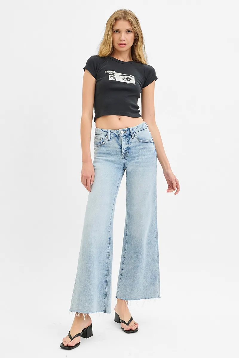 Full Size Tummy Control Low Rise Wide Leg Raw Cut Hem Jeans Plus Size, image 6