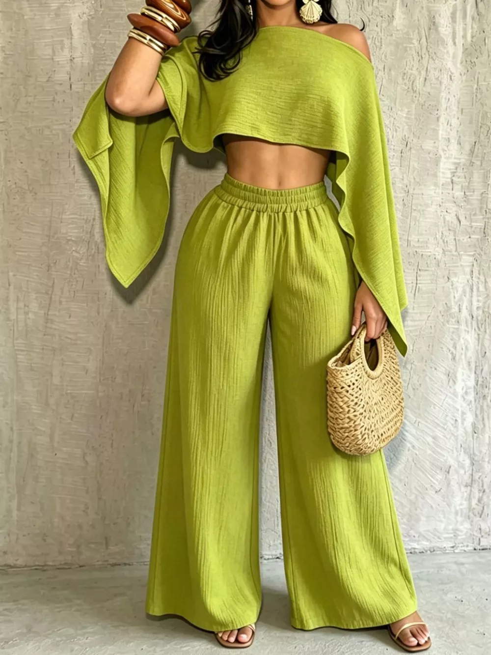 Boat Neck Crop Top and Wide-Leg Pants Set, image 23