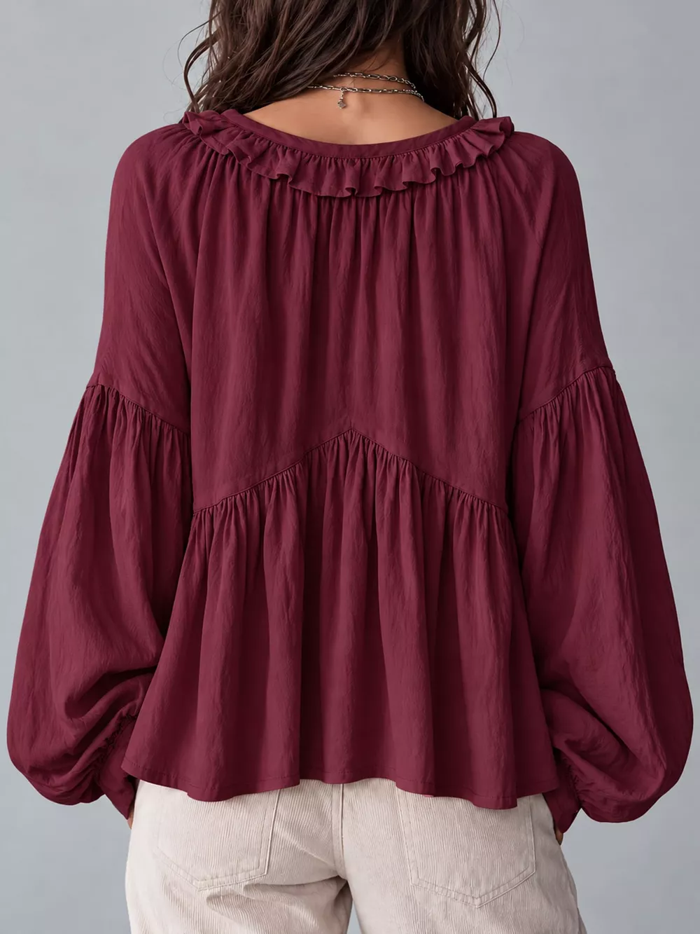 Ruffled V-Neck Blouse, image 12