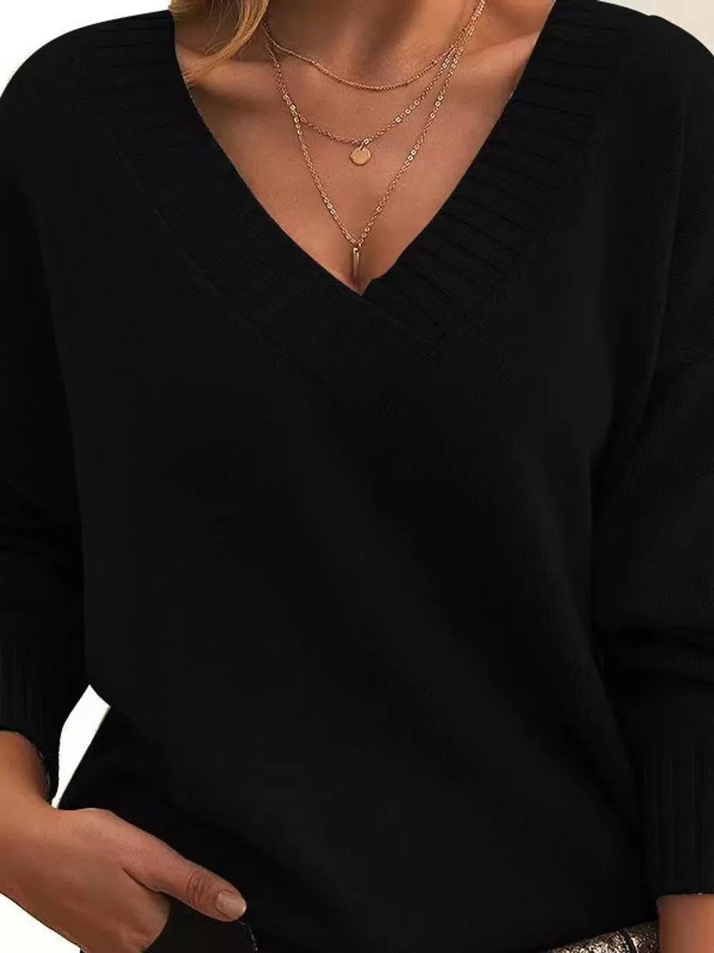 Full Size V-Neck Dropped Shoulder Sweater Plus Size, image 36