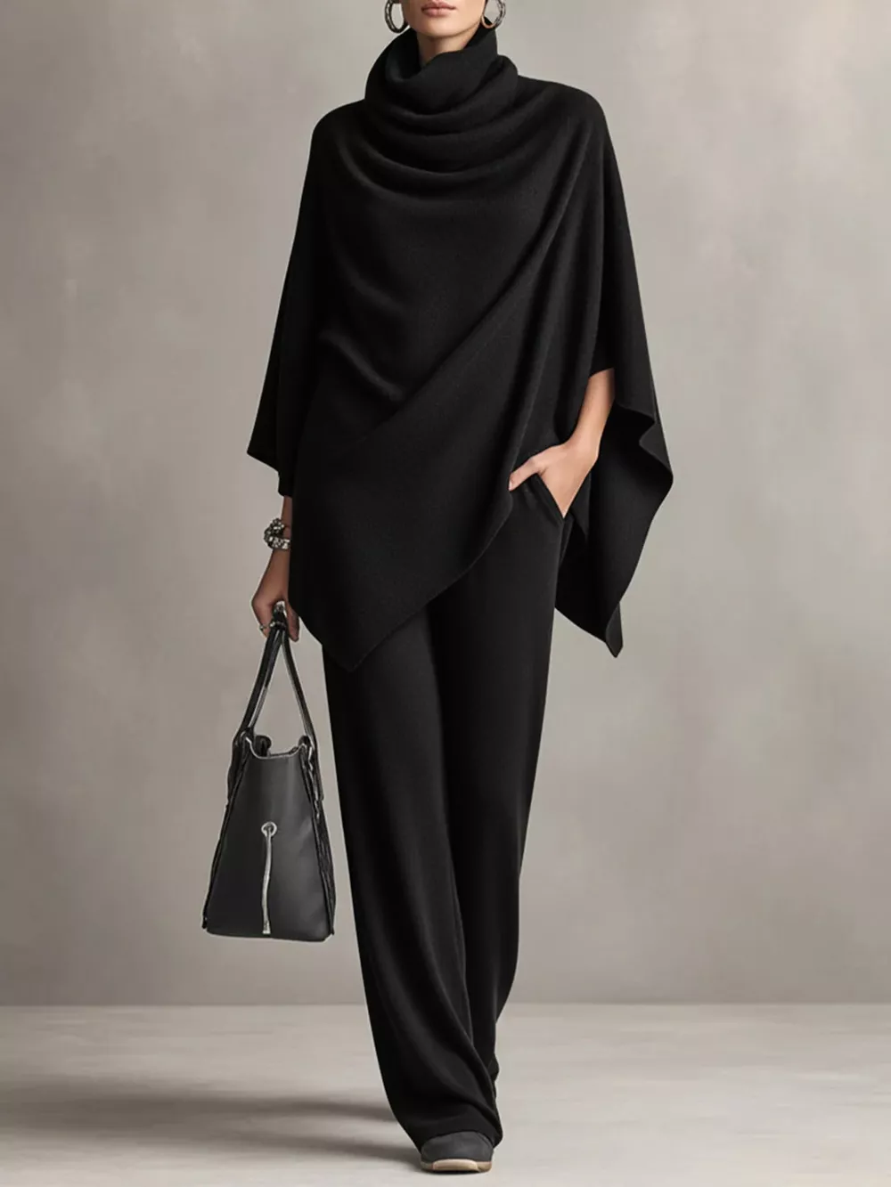 Full Size Turtleneck Poncho and Wide-Leg Pants Set Plus Size, image 14