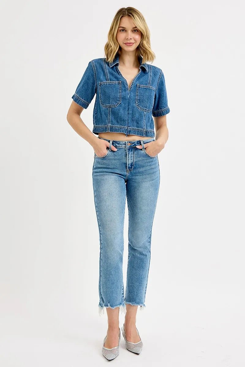 Full Size High Rise Crop Straight Slim Jeans Plus Size, image 2