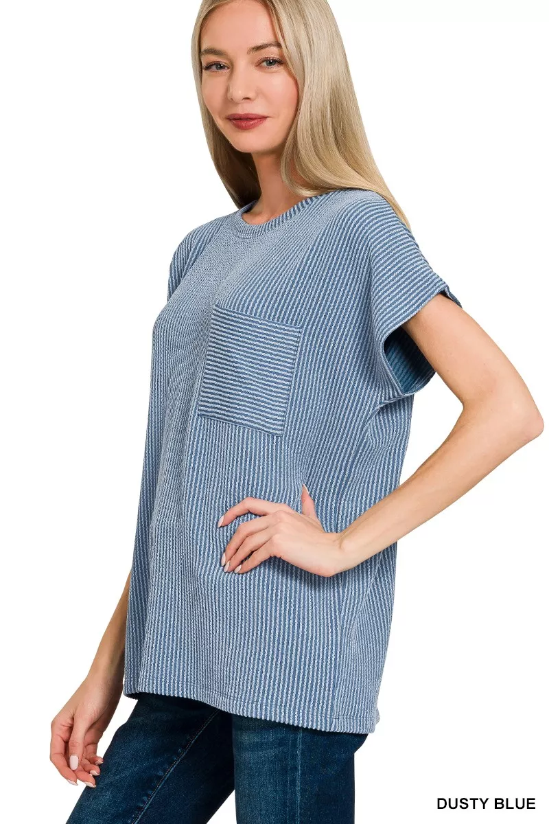 Raised Rib Front Pocket Boxy Top, image 2