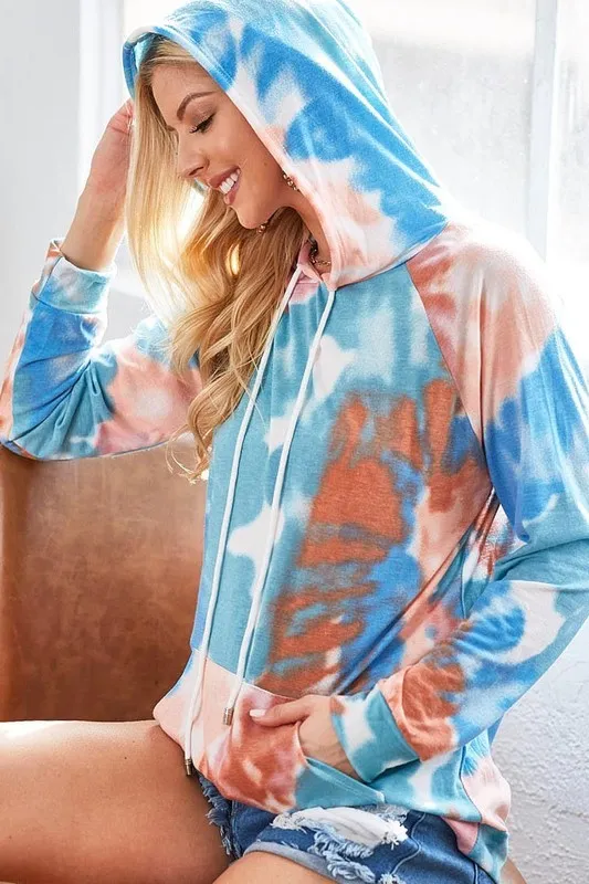 Tie Dye Jersey Knit Hoodie With Kangaroo Pocket, image 2
