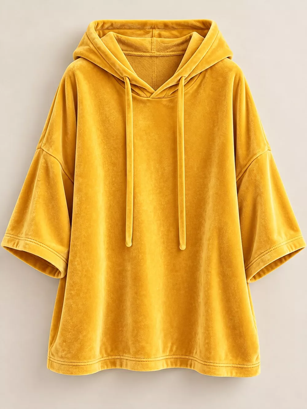 Full Size Velvet Half Sleeve Hoodie with Drawstring Plus Size, image 14