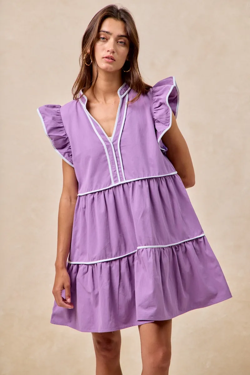 Gameday Theme Contrast Binding Ruffled Dress, image 5