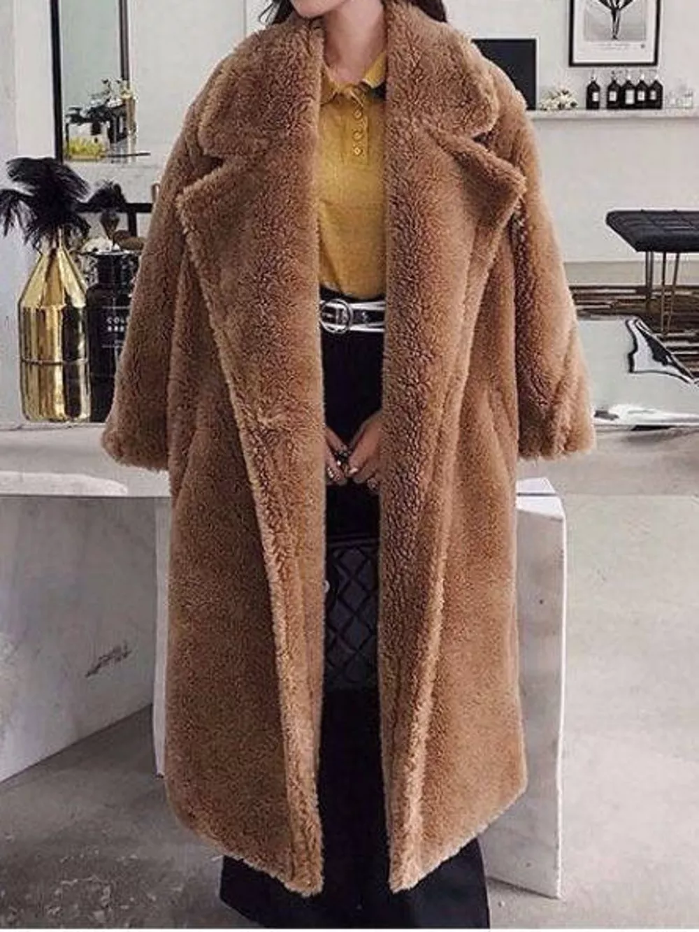 Double-Breasted Fuzzy Longline Outerwear, image 10