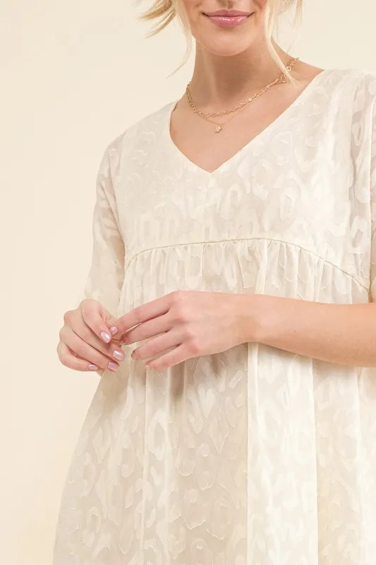 Woven Leopard Baby Doll Roll-Sleeve Casual Dress, image 9
