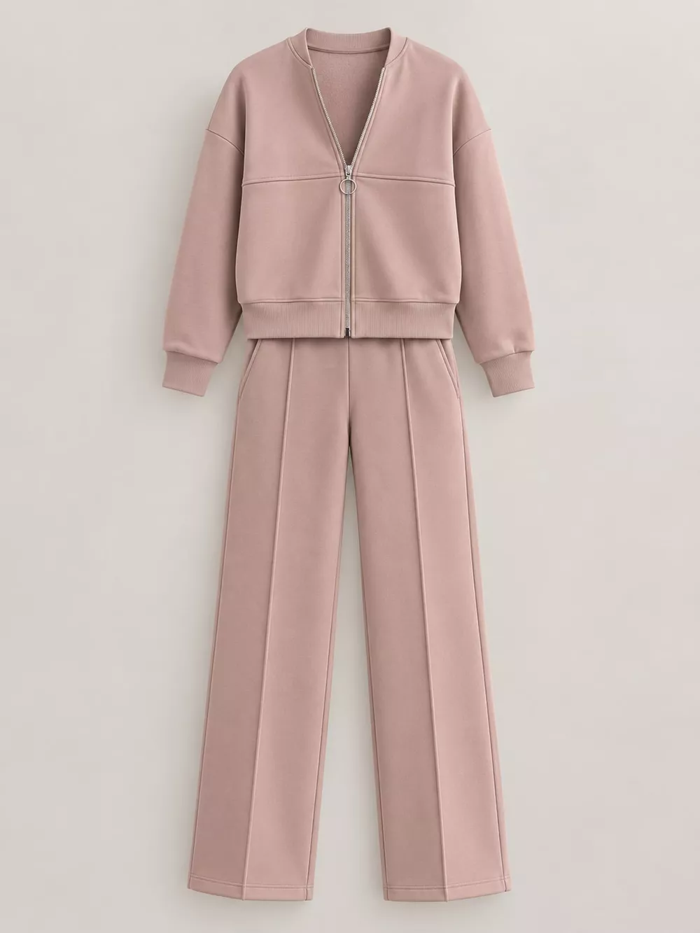 Casual Zip-Up Jacket and Wide-Leg Sweatpants Set, image 39