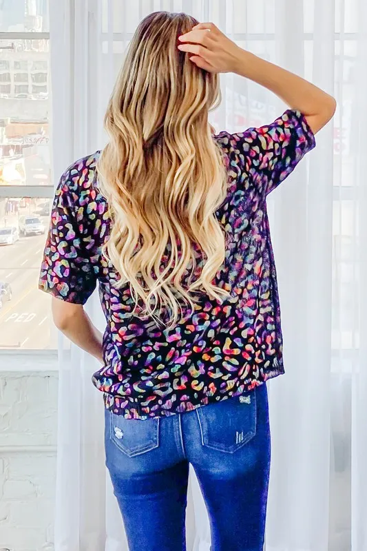 Leopard Foil Printed Half Sleeve Summer Sweater, image 3