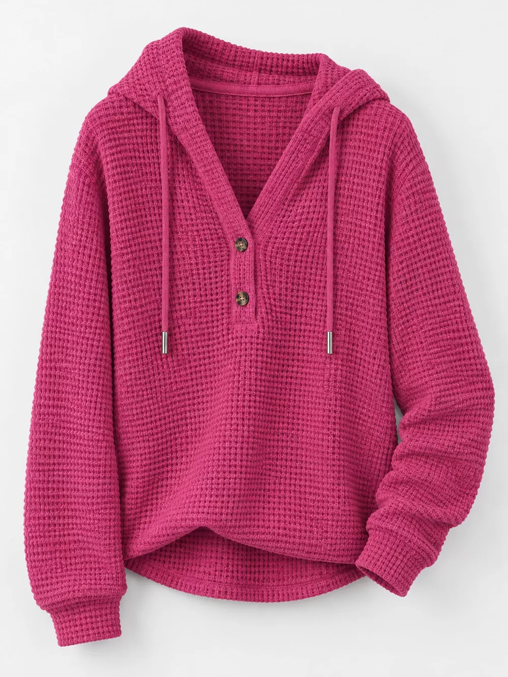 Full Size Waffle Knit Button Detail Hoodie Plus Size, image 55
