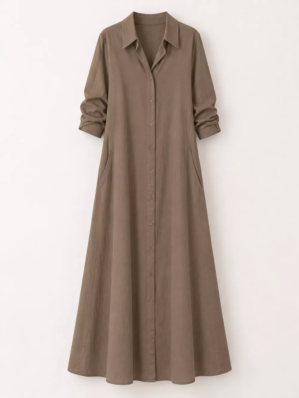 Full Size Button Front Long Sleeve Maxi Shirt Dress Plus Size, image 41