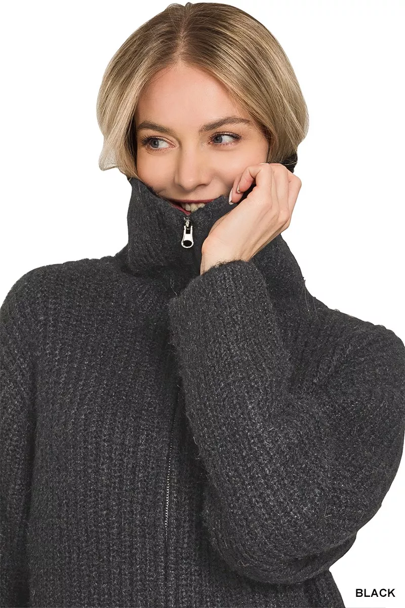 High Neck Full Zip Sweater Cardigan, image 4