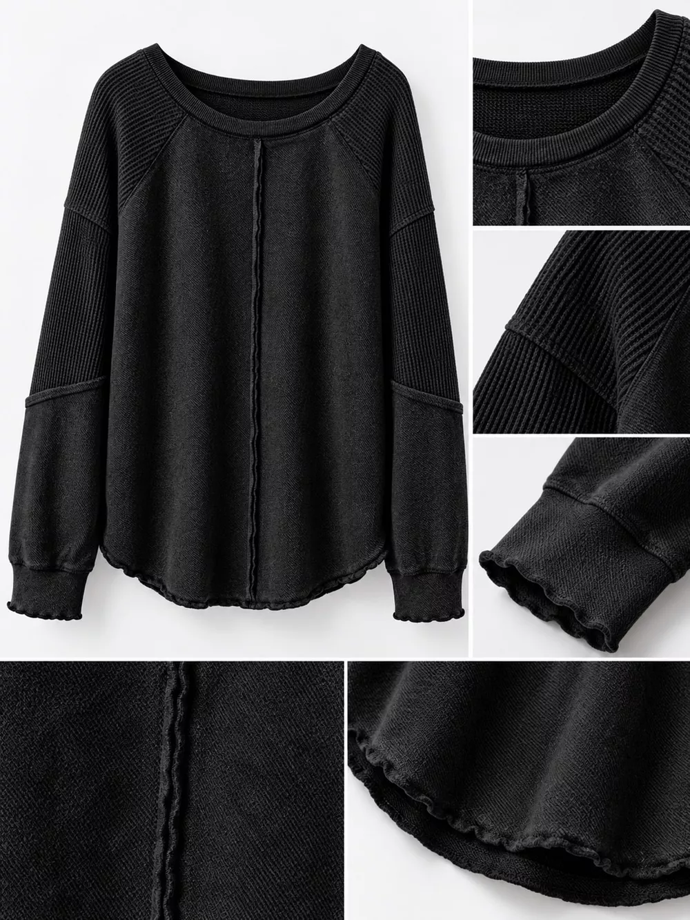 Waffle Knit Raglan Sleeve Sweatshirt, image 11