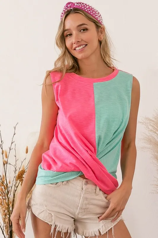 Slub Terry Color Block Twisted Top, image 7