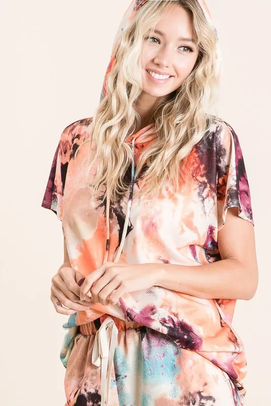 Tie Dye Terry Hoodie With Drawstring, image 3
