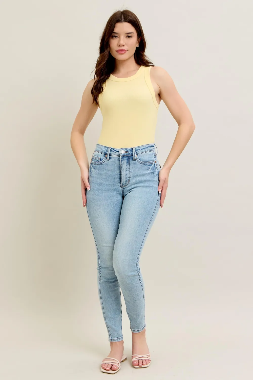 Full Size Mr Tummy Control Vintage Wash Skinny Jeans Plus Size, image 2