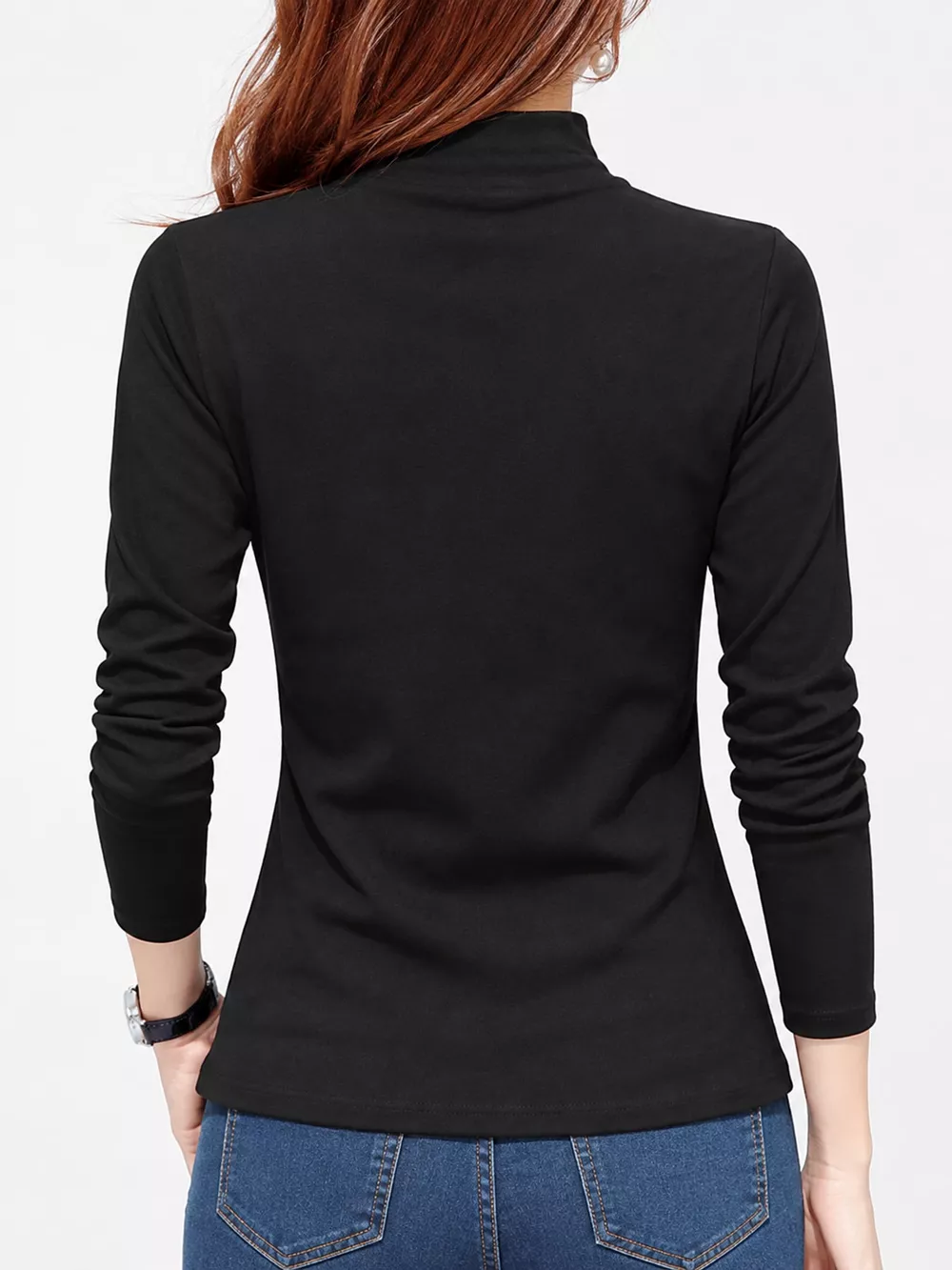 Full Size Slim-Fit Mock Neck Long Sleeve Basic T-Shirt Plus Size, image 13
