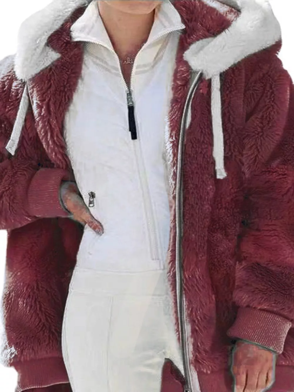 Full Size Faux Fur Zip Up Hooded Outerwear Plus Size, image 11