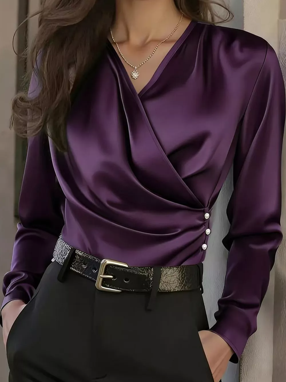 Satin Surplice Long Sleeve Blouse, image 30
