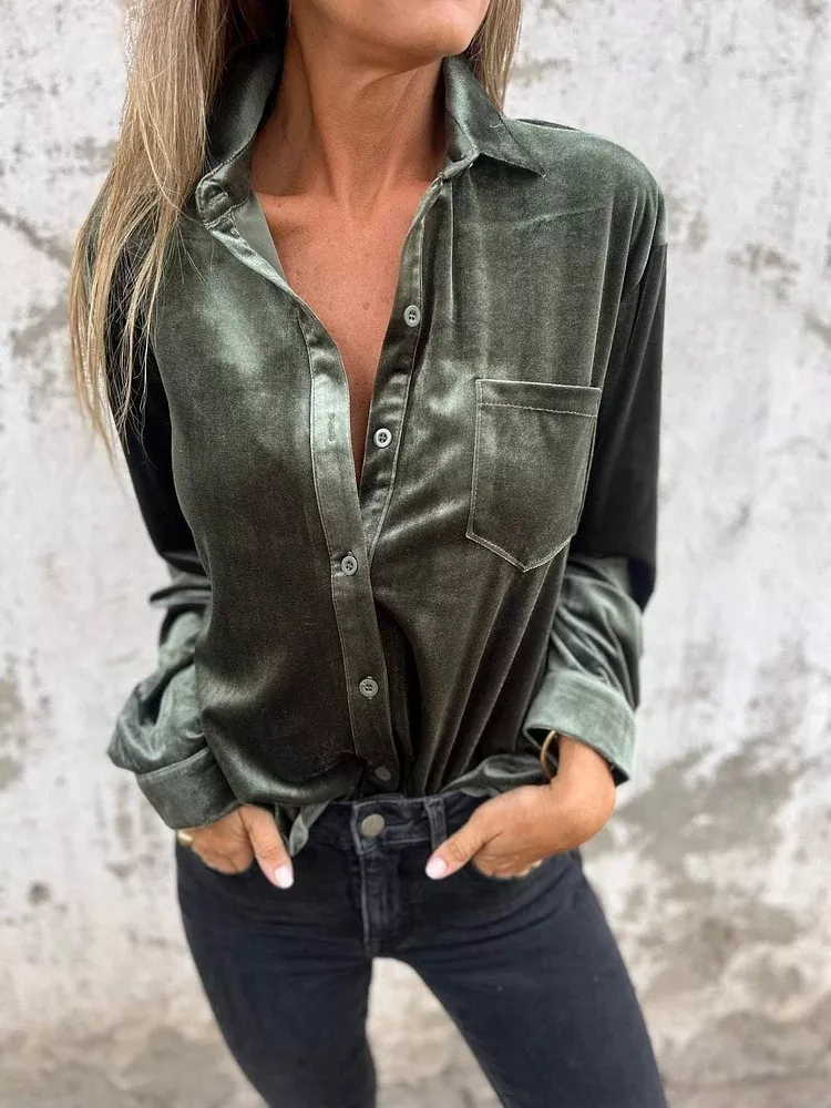 Full Size Velvet Button-Up Long Sleeve Shirt Plus Size, image 12