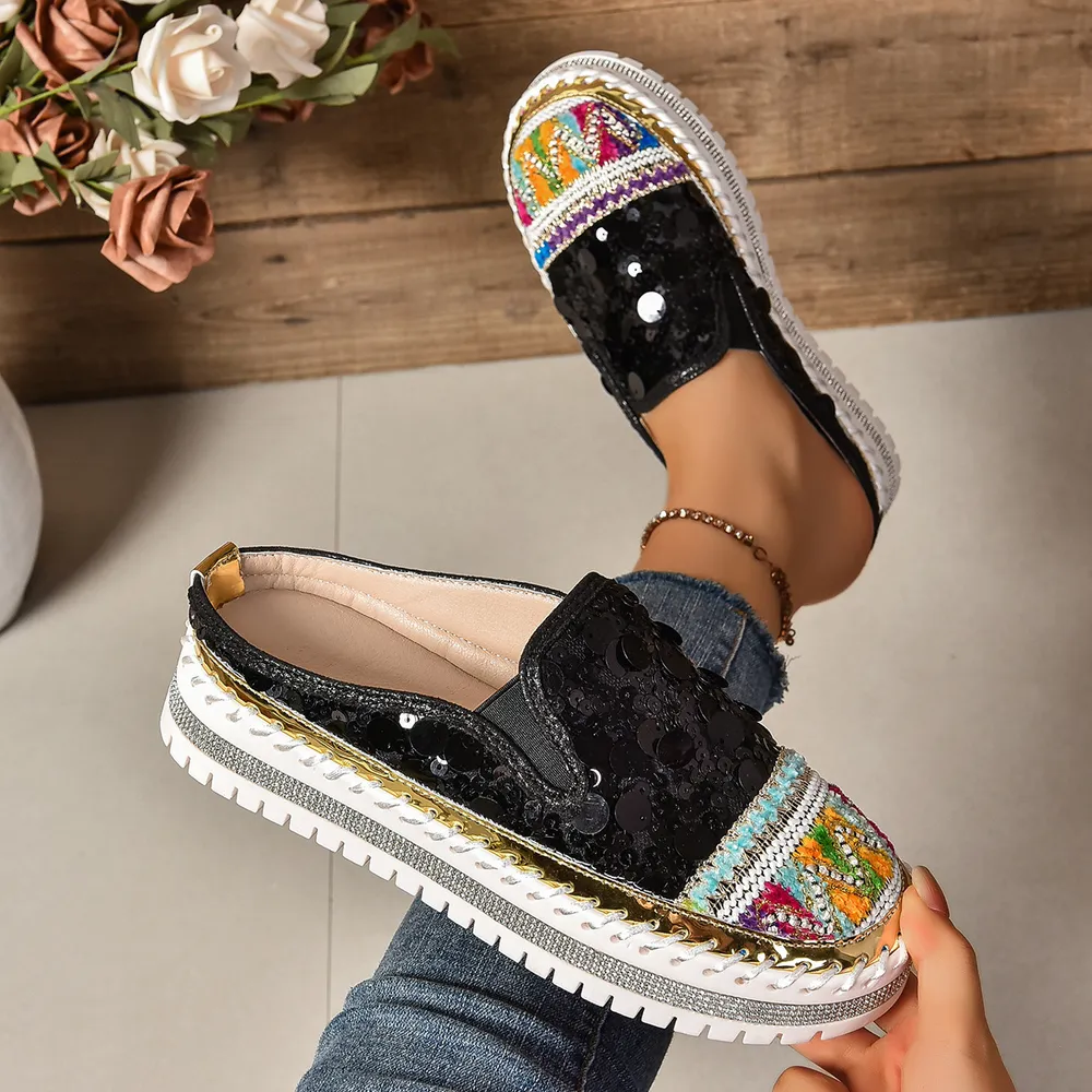 Sequin Round Toe Platform Loafers, image 7