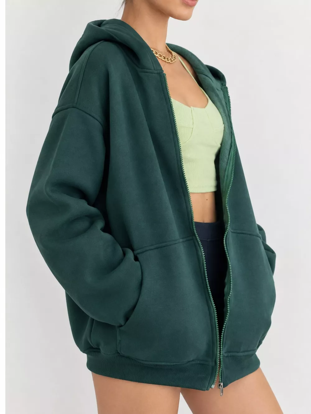 Full Size Zip-Up Dropped Shoulder Hoodie Plus Size, image 5