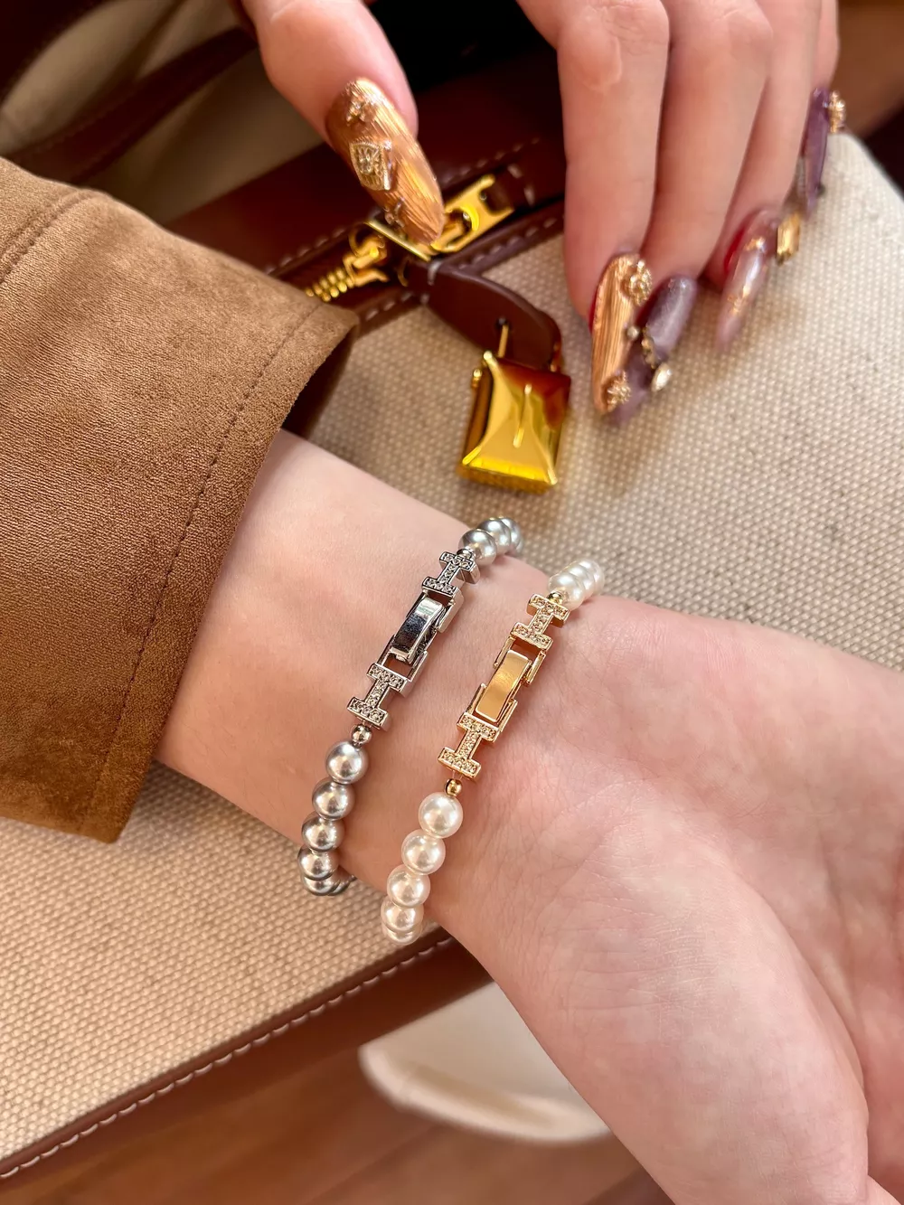 Pearl Double H Buckle Bracelet, image 3