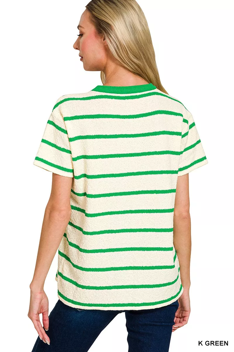 Textured Striped Crew Neck T-Shirt, image 2