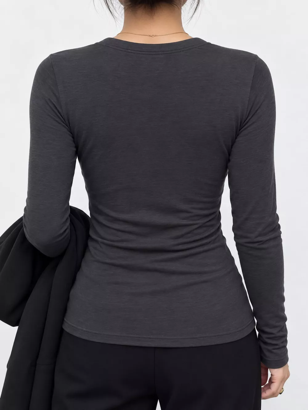 Slim-Fit Button-Down Long Sleeve Knit Top, image 3