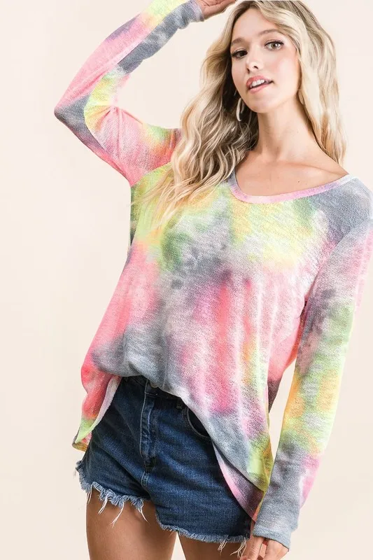 Tie Dye Print Low Gauge Knit Top, image 4