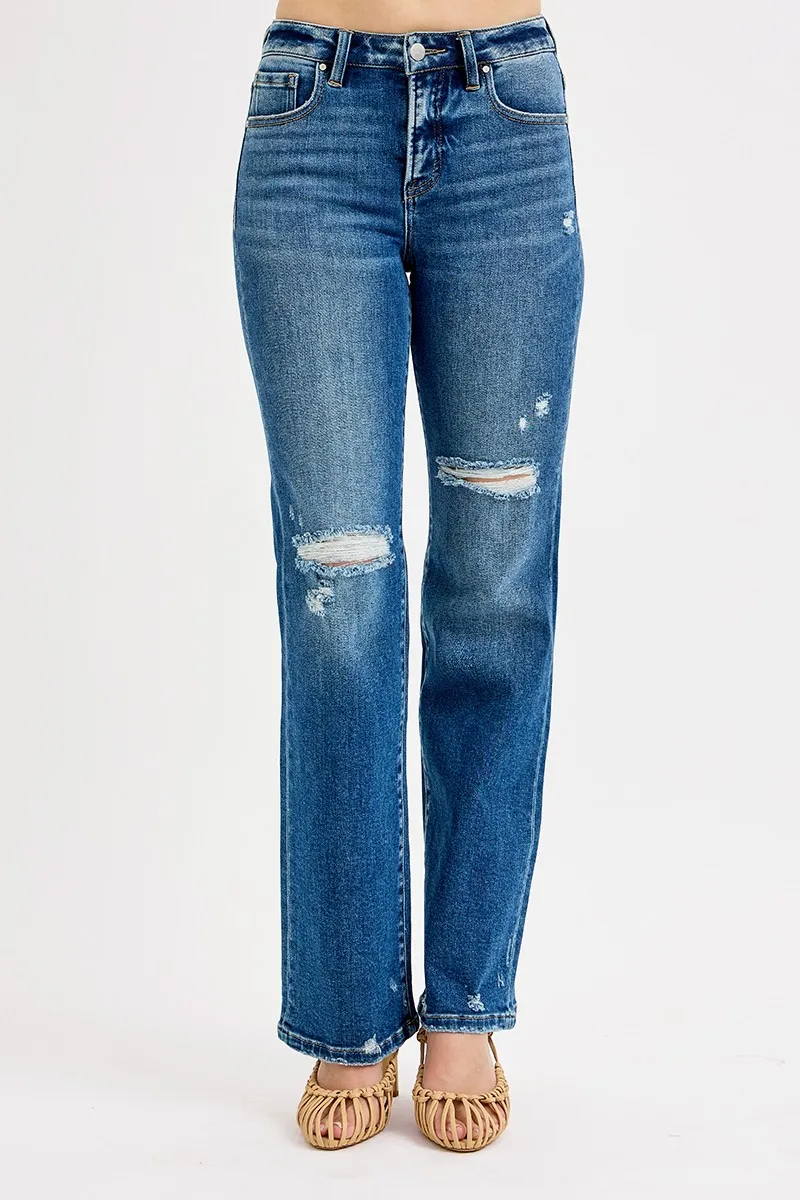 Full Size Tummy Control High Rise Straight Distressed Jeans Plus Size, image 3