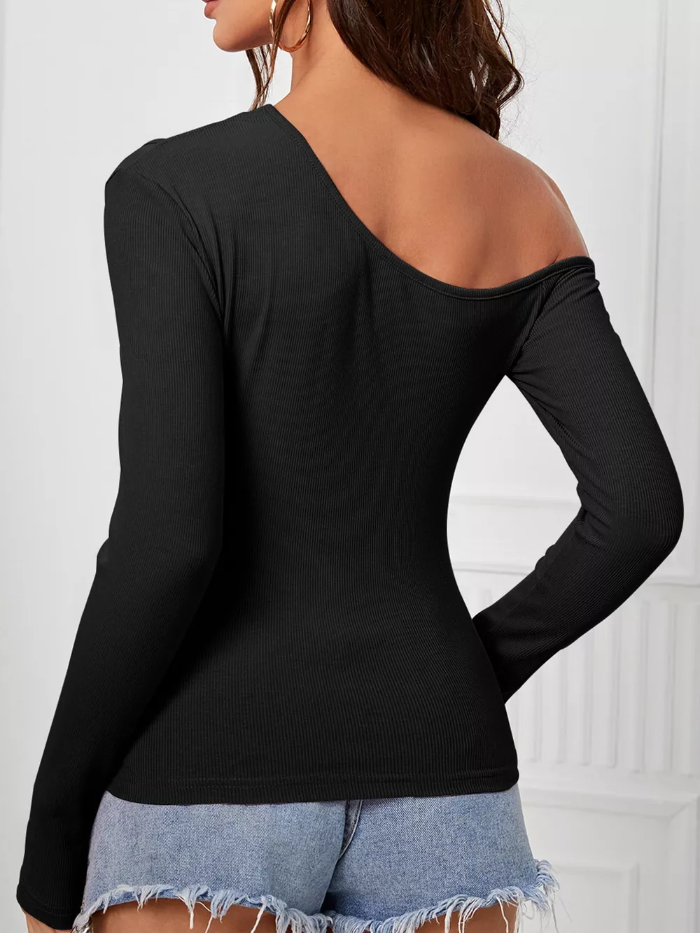 One-Shoulder Cut-Out Long Sleeve T-Shirt, image 5