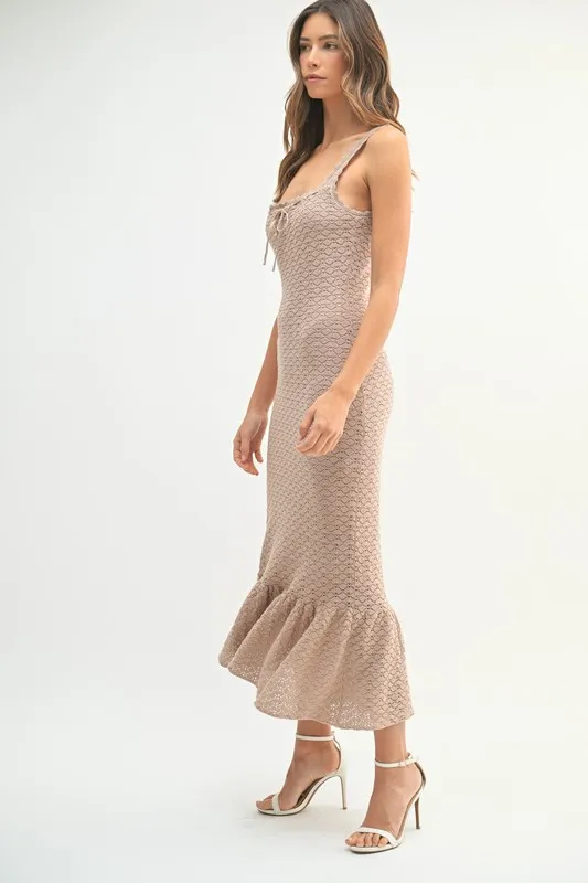 Ruffled Hem Sleeveless Crochet Knit Midi Dress, image 4