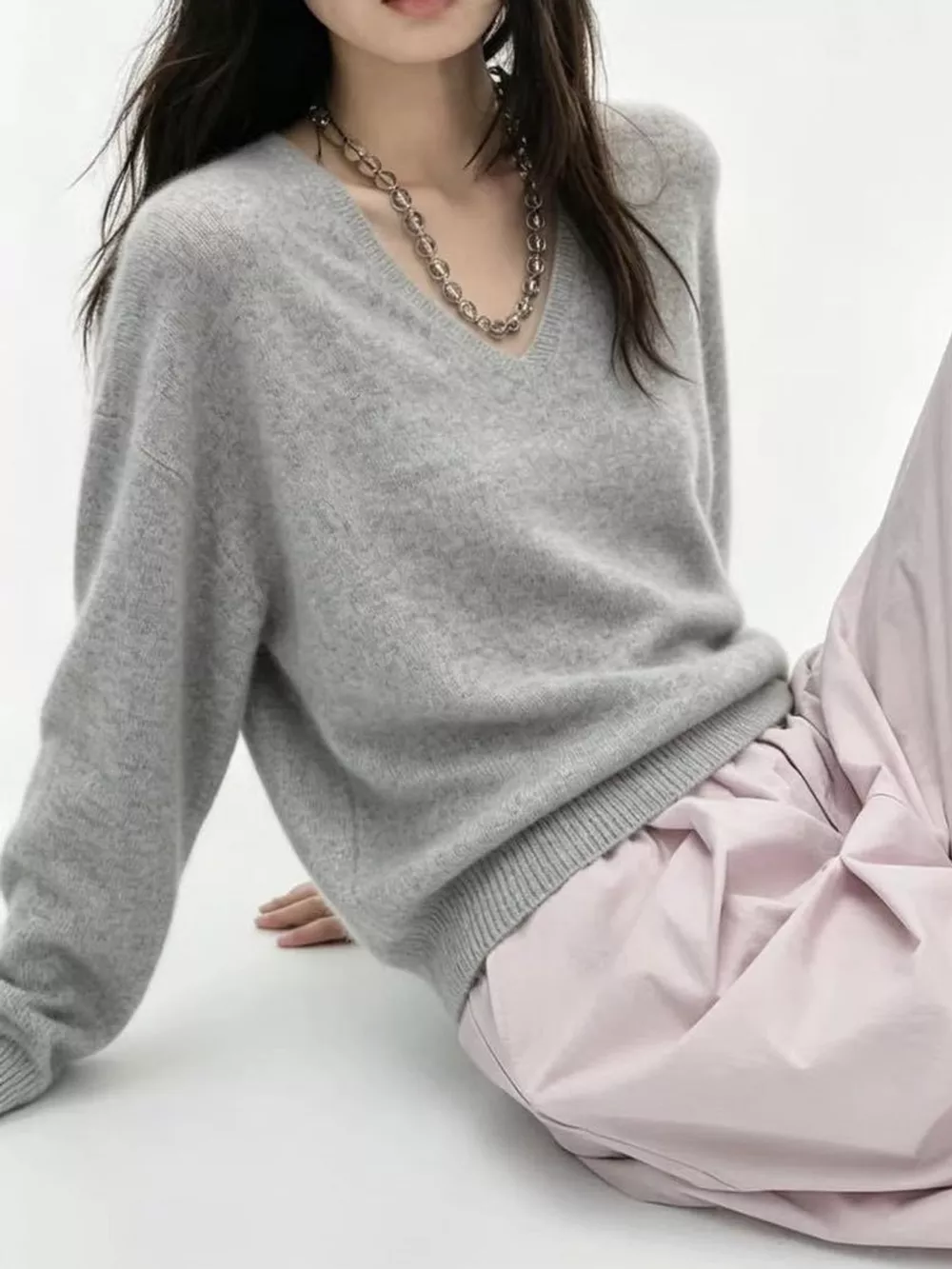 V-Neck Dropped Shoulder Sweater, image 34