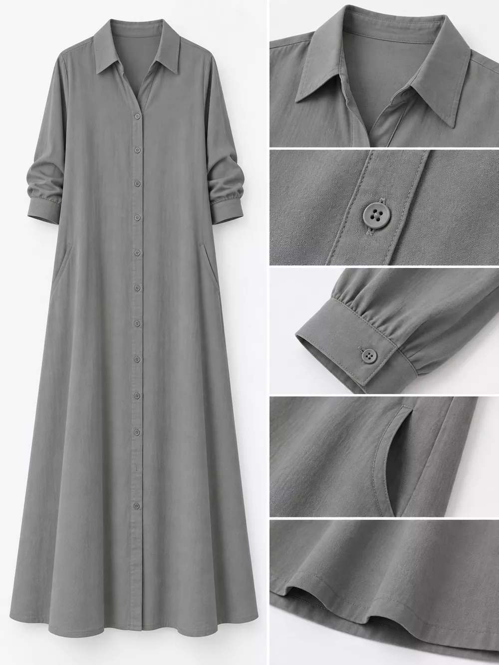 Full Size Button Front Long Sleeve Maxi Shirt Dress Plus Size, image 9