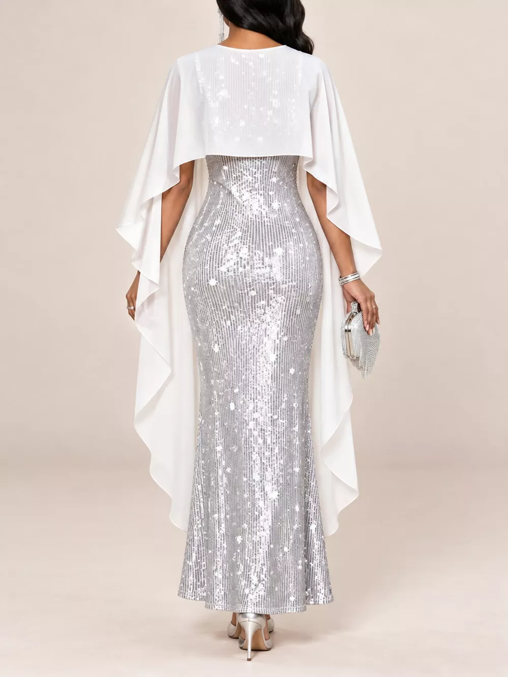 Sequin Cape Overlay Evening Dress, image 33