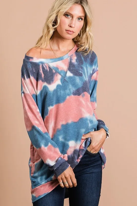 Tie Dye French Terry Pull Over with Front Stitching Detail, image 7
