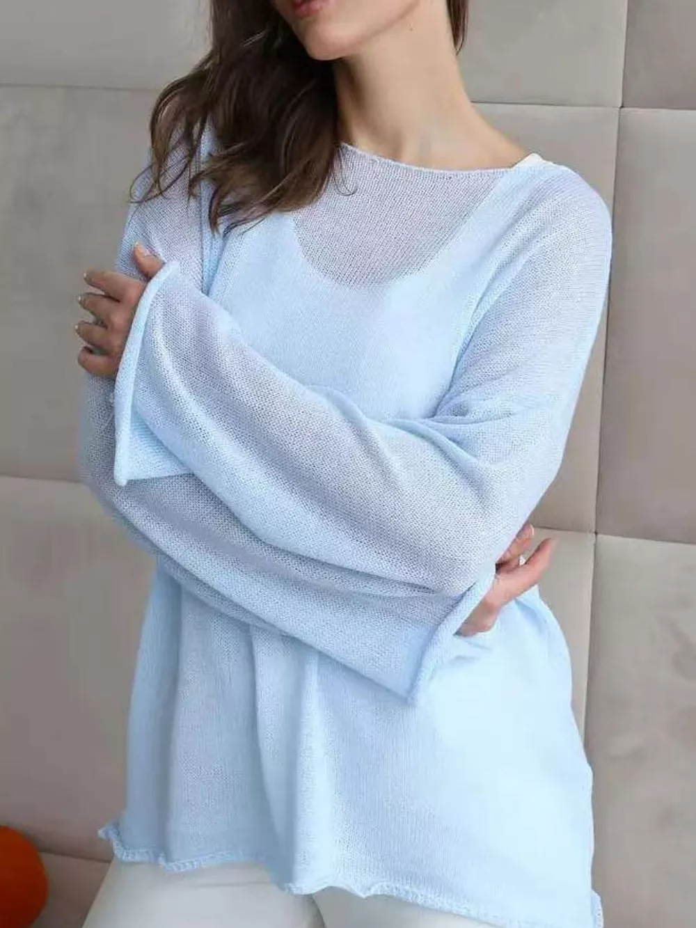 Full Size Sheer Lightweight Knit Top Plus Size, image 75