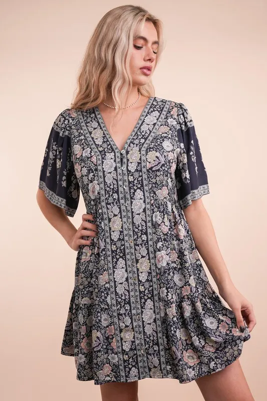 Shirring Detail Printed Woven Mini Dress, image 5