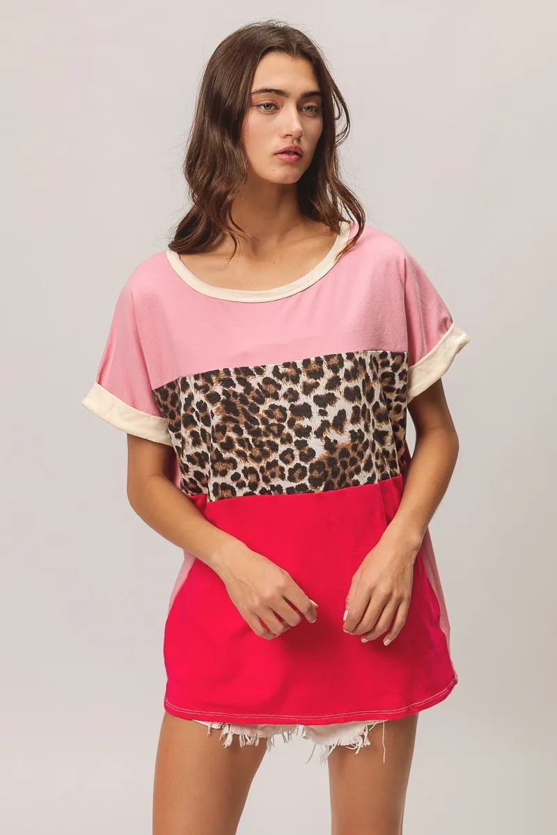 Leopard Printed Jersey Color Block Roll Up, image 7