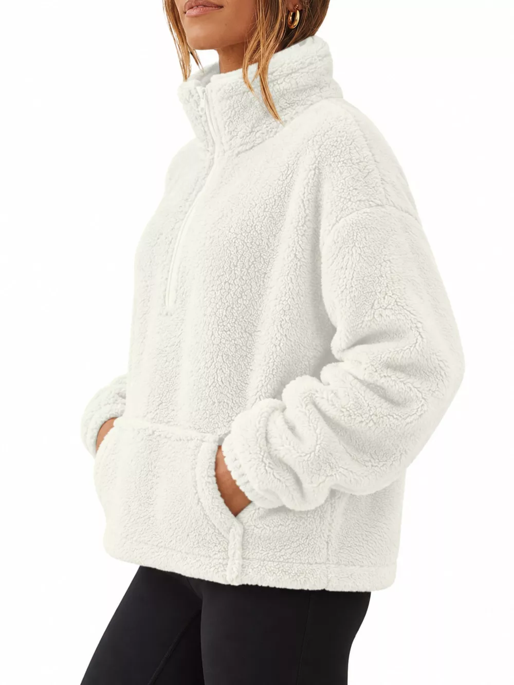 Full Size Sherpa Quarter-Zip Turtleneck Sweatshirt Plus Size, image 2