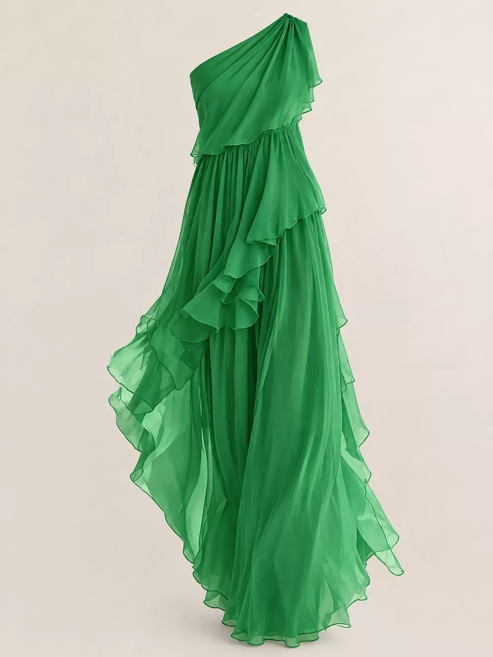 One-Shoulder Ruffled Chiffon Maxi Dress, image 14