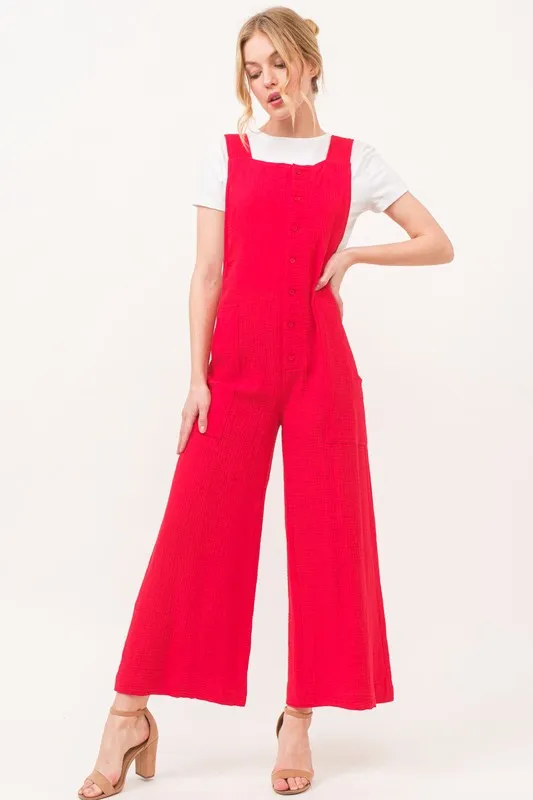 Gauze Loose Fit Tied Back Overalls, image 4