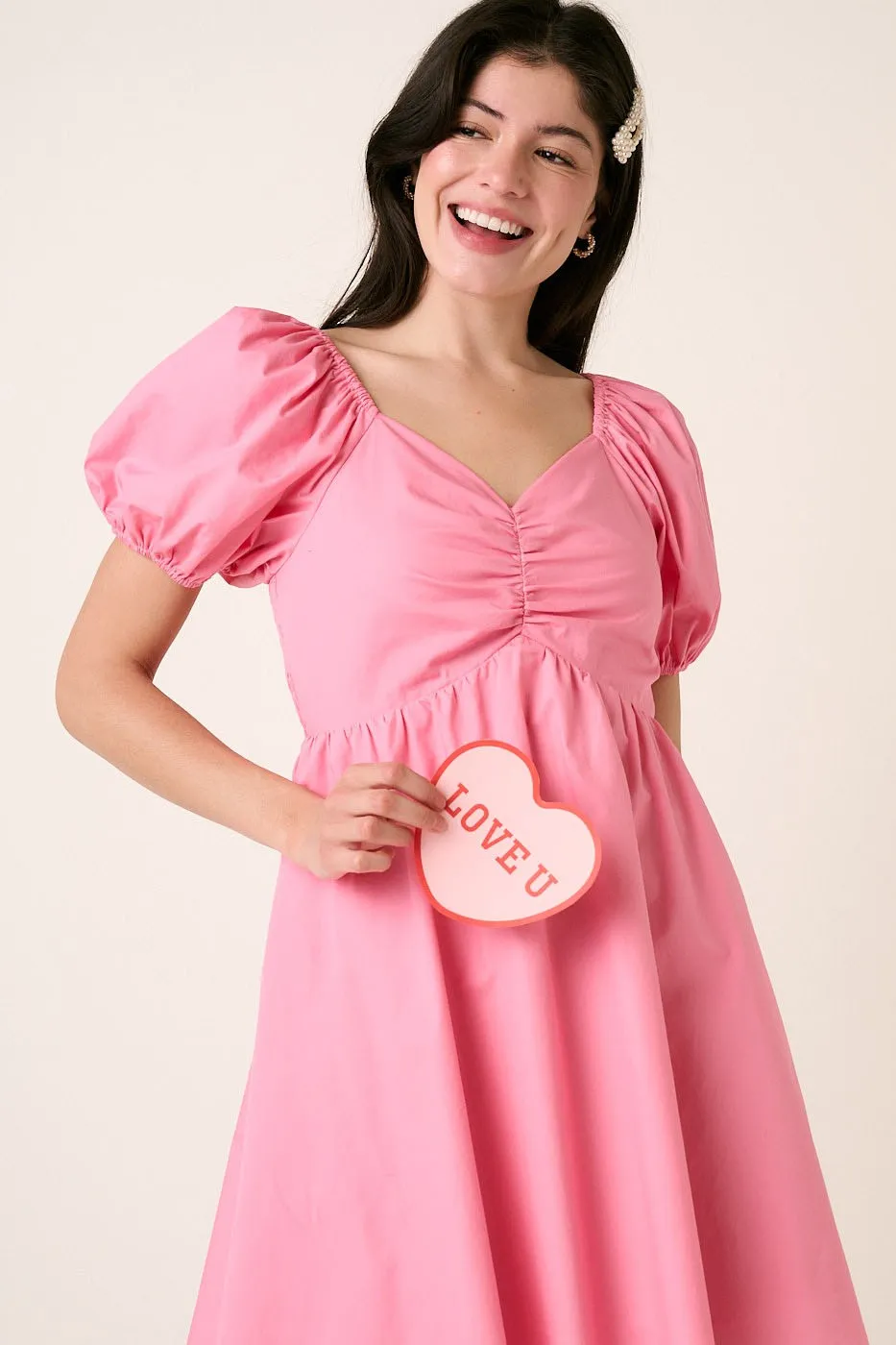 Sweetheart Puff Sleeve Smocked Mini Dress, image 3