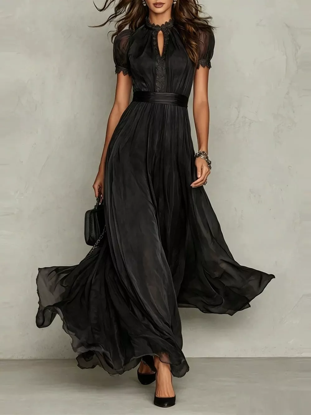 Full Size Elegant Sheer Chiffon Mock-Neck Maxi Dress with Keyhole Detail Plus Size, image 18