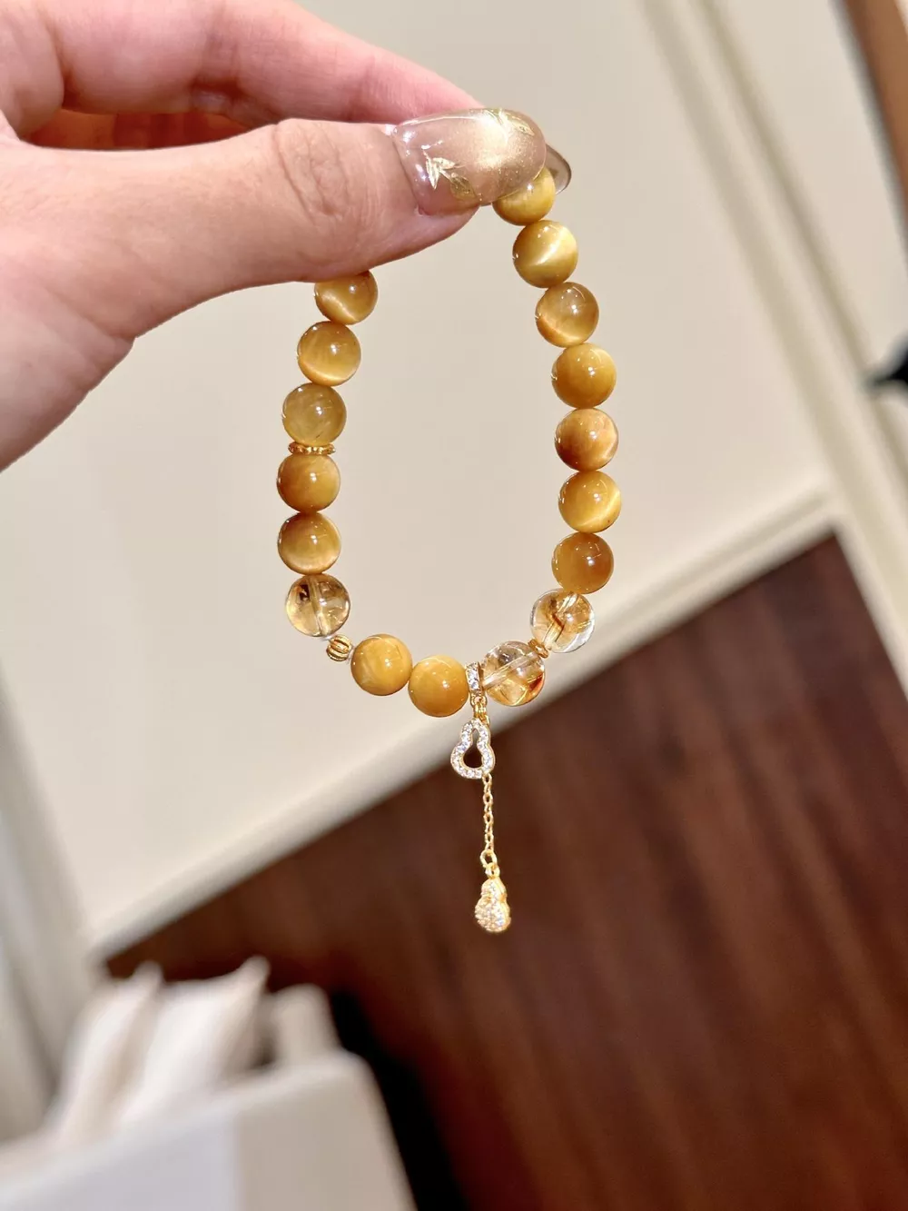Tiger Eye Beaded Bracelet with Gourd Charm, image 5
