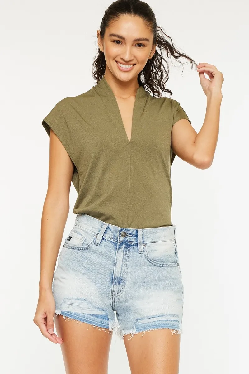 High Rise Raw Hem Denim Shorts